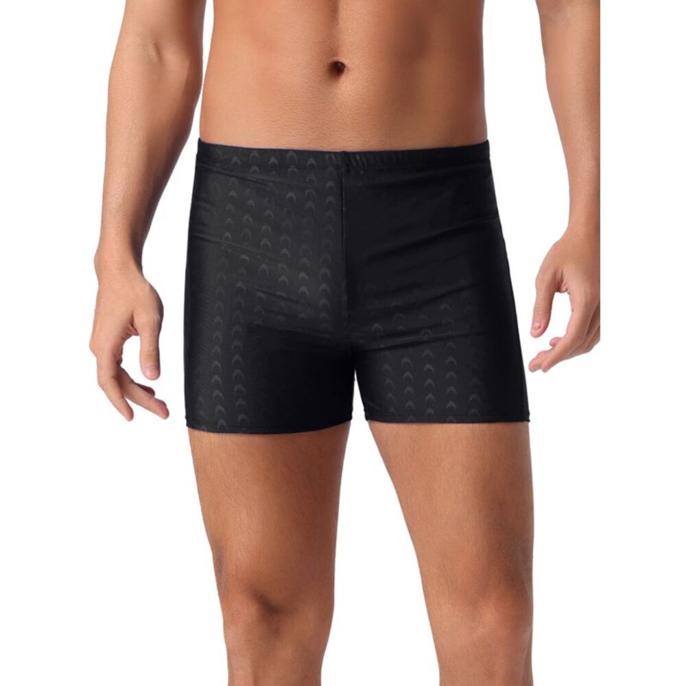 Summer Solid Color Elastic Waist Swimming Training Swim Trunks Black
